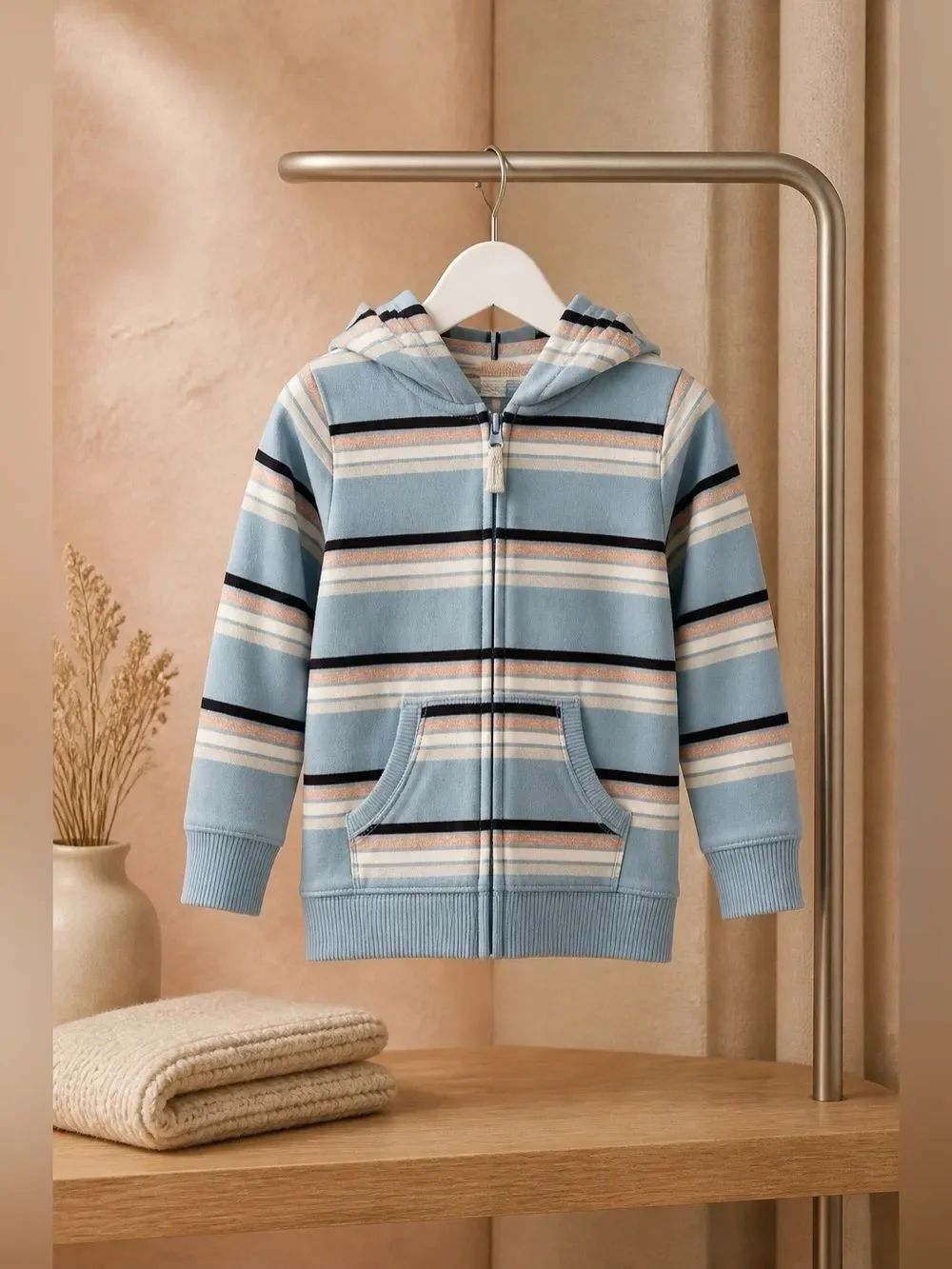 CARTER’S BLUE STRIPED HOODED ZIPPERED SWEATSHIRT SIZE 18 MONTHS